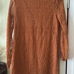 Lucy Paris Elegant Lace Long Sleeve Dress in Rust